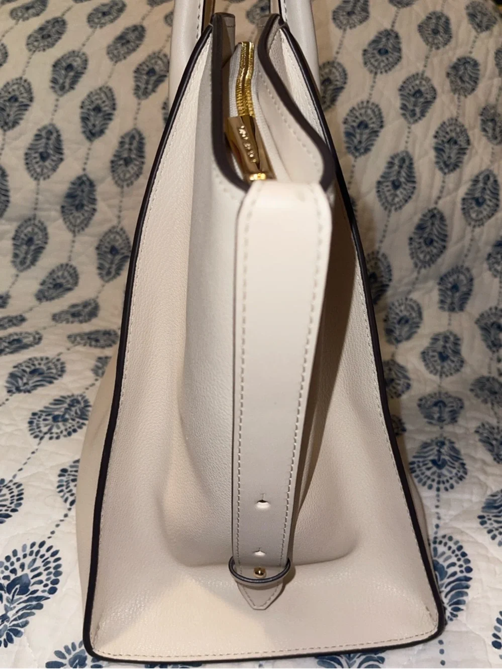 Michael Kors Cream Structured Leather Tote with Gold Logo